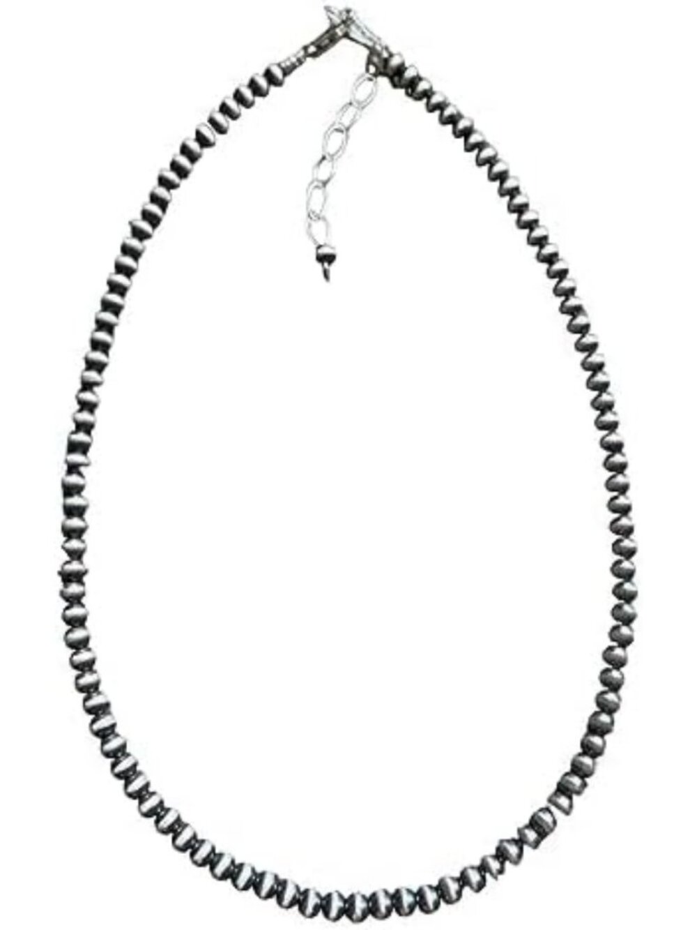 4mm Sterling Silver Oxidized Pearl Bead Necklace, Southwestern Navajo Style